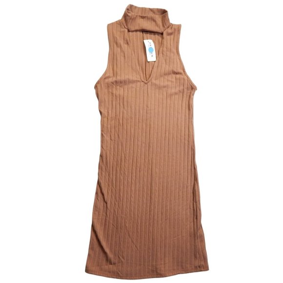 PacSun Womens Body Con Mock Turtleneck Midi Sleeveless Dress Tan Size M - Picture 1 of 9